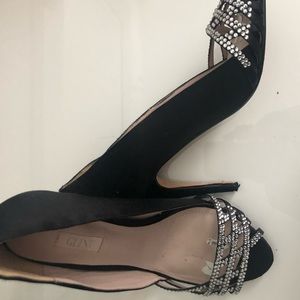Glint Black Satin Evening Shoe w/ Crystals